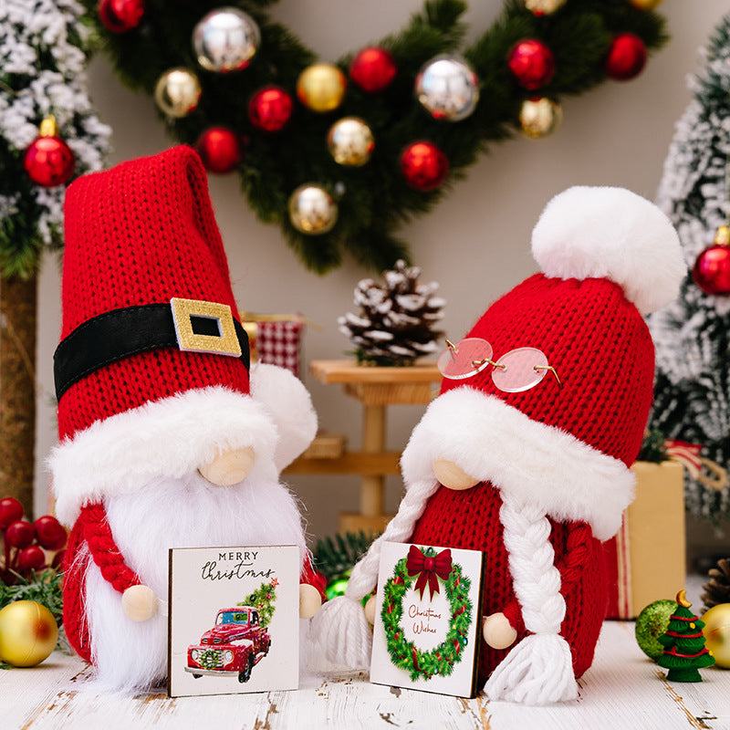 Wholesale Christmas Decorations Christmas Fur Ball Knitted Hat Doll Ornaments